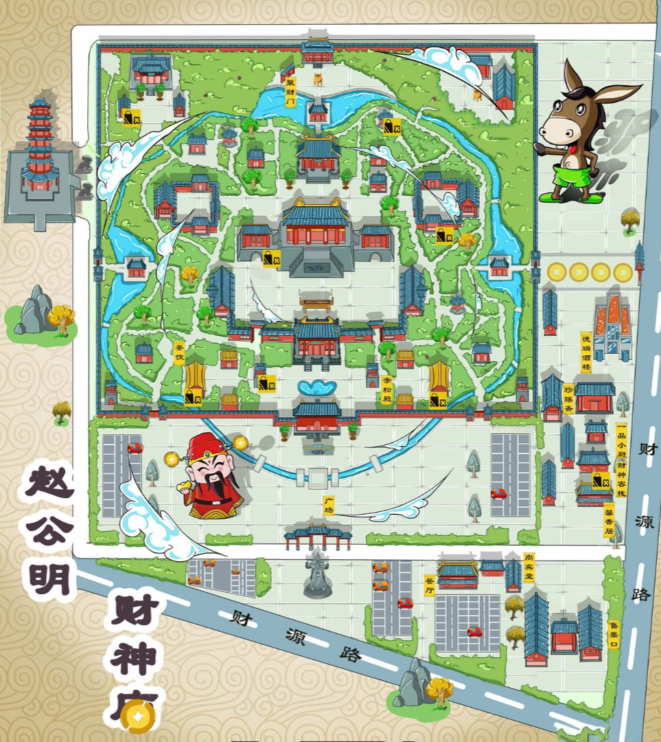 五通桥寺庙类手绘地图